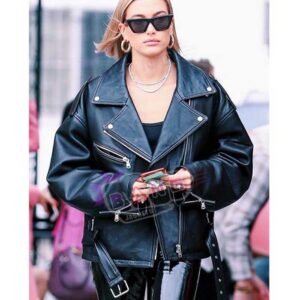 Purchase Hailey Baldwin Women 90 Style Black Leather Biker Baggy Jacket