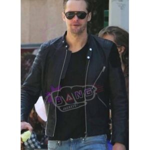 Get Alexander Skarsgard Acne Oliver Mens Stylish Zippers Black Leather Slim Fit Jacket